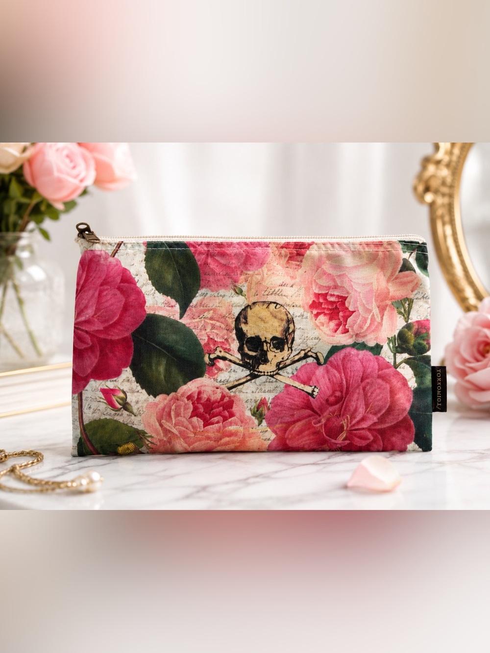 Tokyomilk Floral Skull Cosmetic‎ Bag Pink Roses